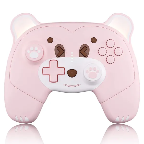 Mytrix Pink Wireless Controller for Nintendo Switch/Switch Lite, Cute Pro Controller with Macro, Wake-Up, Headphone Jack, Turbo, Motion, Vibration, Ergonomic Breathing Light, Gift for Gamer Girls Boys - Pink