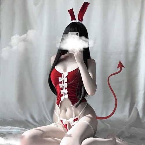 Red Ribbon Bunny Set - Red with stocking