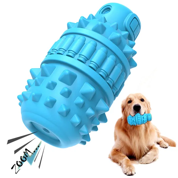 Dog Toy for Aggressive Chewer Large Medium Nearly Indestructible Super Chew Dog Toys Squeaky Dog Birthday Toy Dog Toothbrush Interactive Tough Durable Dog Toys Natural Rubber - Azure