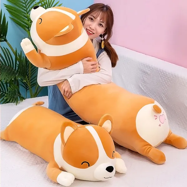 Shiba Inu Plush Pillow Stuffed Animal Dog Cute Corgi Akita Soft Plush Toy Comfort Cushion Gifts for Girls Boys (Sleeping, 80cm/31.5inch) - 80cm/31.5inch Yellow