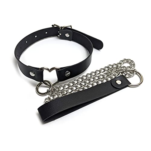 IMAKARA Leather Collar Choker Necklace for Women Punk Leash Goth Y2K Cosplay Costume Accessories - Black Heart