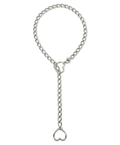 EverGlimp Womens Heart O-Ring Slip Chain Necklace, Punk Rock Stainless Steel Cuban Long Necklace Jewelry For Women, Adjustable Lariat Y-Necklace - 25'' - Heart-Chain - Silver