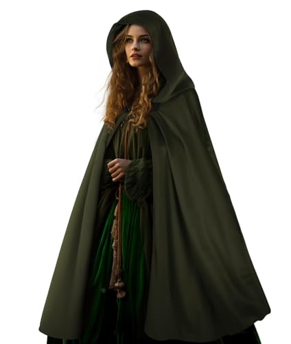 HOMELEX Renaissance Hooded Cloak Halloween Medieval Costume Cosplay Short Cape for Men and Women - Green