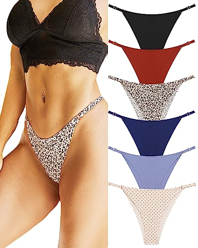 Which is Adjustable Seamless Underwear for Women Sexy Underwear String Bikini No Show High Cut Cheeky Panties 6 Pack XS-L - Medium - 6e