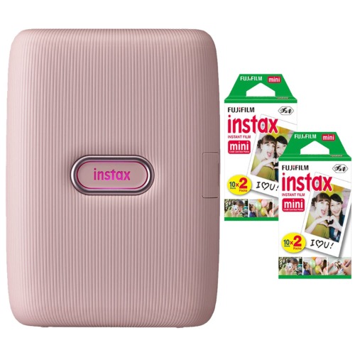 Fujifilm Instax Mini Link2 Smartphone Printer (Soft Pink) Bundle with Fuji Instax Mini Film Pack (40 Sheets) - Pink