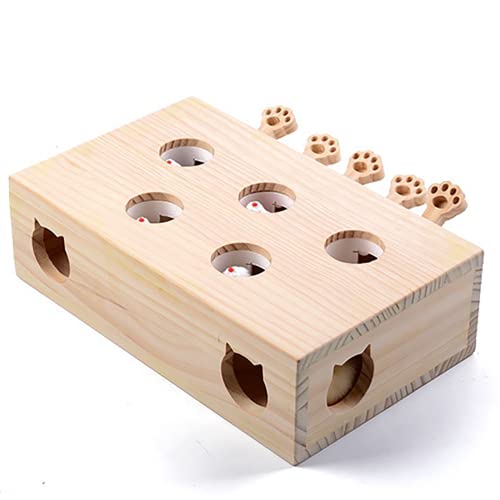 FOOPOMARY Whack A Mole Solid Wood Box | Interactive Cat Toy