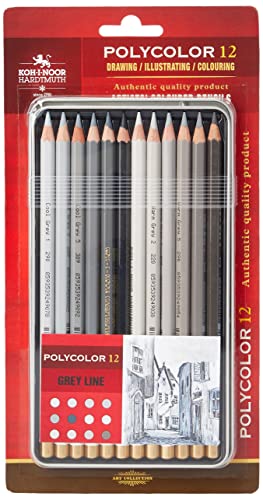 KOH-I-NOOR Polycolor Grey Line Artist's Coloured Pencils (Set of 12)