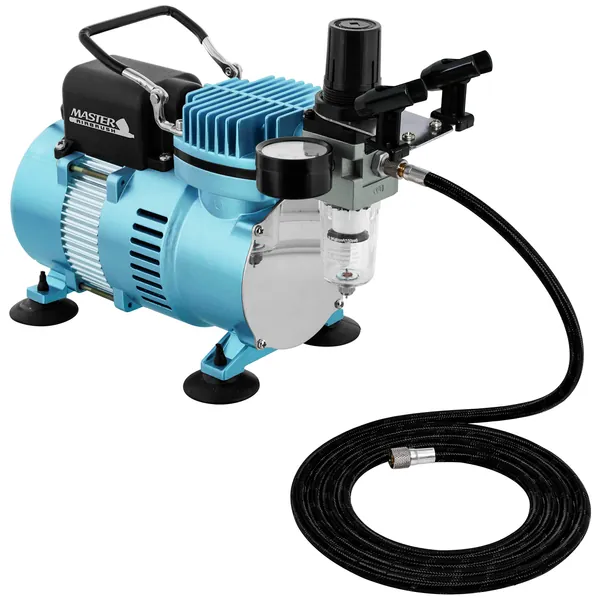 Master Airbrush 1/5 HP Cool Runner II Dual Fan Air Compressor Kit Model TC-320 - Professional Single-Piston with 2 Cooling Fans, Longer Running Time Without Overheating - Regulator Water Trap, Holder - 