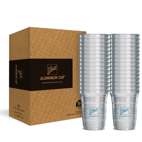 Ball Aluminum Cup Refillable and Recyclable Party Cups, 16 oz Cup, 30 Cups Per Pack - 16 oz. Ball Logo 30 count