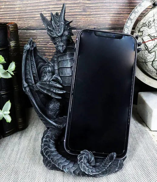 Ebros Gothic Standing Guardian Dragon with Outstretched Arm Cell Phone Holder Figurine Desktop Hand Cellular Device Organizer Statue Dungeons and Dragons Medieval Renaissance Sculpture - 