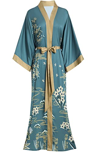 Aensso Long Soft Lightweight Silky Kimonos Robes for Women, Luxury Japanese Floral Womens Kimono Robe - One Size - Starry Night