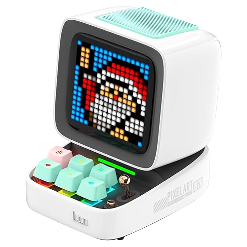 Divoom Ditoo Pixel Art Gaming Portable Bluetooth Speaker with App Controlled 16X16 LED Front Panel, Also a Smart Alarm (White) - White
