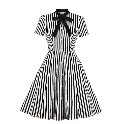 Wellwits Women's Tie Neck Vintage Button Down Shirt Cocktail Dress - 8-10 - Black