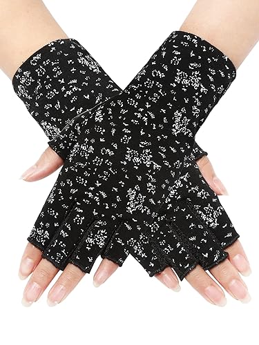 Maxdot Women Sunblock Fingerless Gloves UV Protection Driving Gloves Summer Mitten Non Slip for Outdoor Cycling Manicures - Black - 1