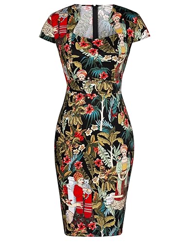 Grace Karin Womens 50s 60s Vintage Pencil Dress Bodycon Cap Sleeve Dress - Medium - Multicolor-floral