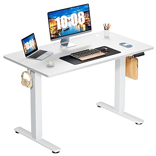 Sweetcrispy Standing Desk Adjustable Height, 40inch Electric Sit Stand up Desk for Home Office, Modern Rising Work Table for Computer Laptop, Lift Gaming Desk Sturdy Ergonomic Workstation, White - 40in - White