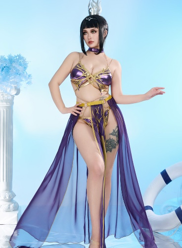 Shadowheart Derivative Bikini Set Swimsuit Halter Top and Panty Two-Piece Bathing Suit with Chiffon Wrap Skirt