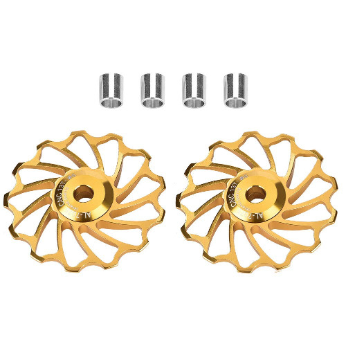 Bicycle Guide Derailleur Pulley, 1 Pair Ceramic Bearing Rear Derailleur Pulley Jockey Wheel Bike Guide Roller for Most Road Mountain Bike, for Use 4/5 / 6 mm Guide Wheel Screws(13T,Gold) - 13T,Gold