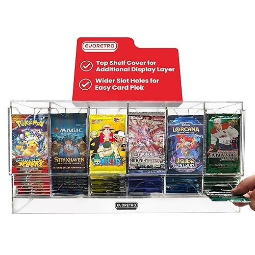 EVORETRO TCG Booster Pack Dispenser for Pokemon, MTG, Lorcana, YugiOh, One Piece, Dragon Ball and Other Compatible TCG Booster Packs, 6-Slot Acrylic Dispenser, TCG Pack Dispenser Storage and Organizer