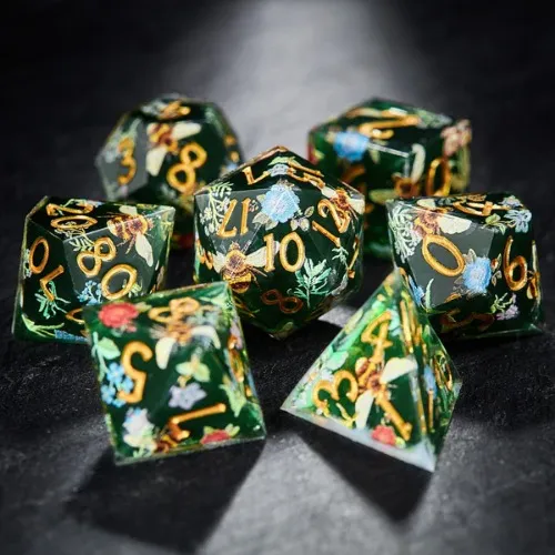 Honey Bee and Flowers Resin DnD D&D Dice Set | Full Set