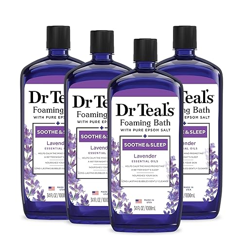 Dr Teal's Foaming Bath with Pure Epsom Salt, Soothe & Sleep with Lavender, 34 fl oz (Pack of 4) (Packaging May Vary) - Foaming Bath