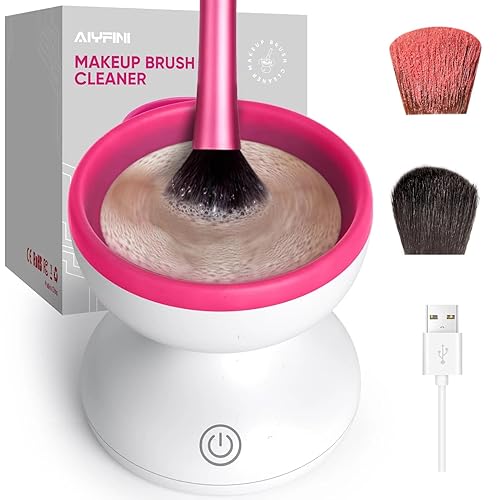 Alyfini Makeup Brush Cleaner Machine-Professional Electric Make up Brushes Cleaner Cleanser Solution for Kabuki Foundation Liquid Powder Face Makeup Self Tanner Brush,Gifts for Women Stocking Stuffers - WhiteRose