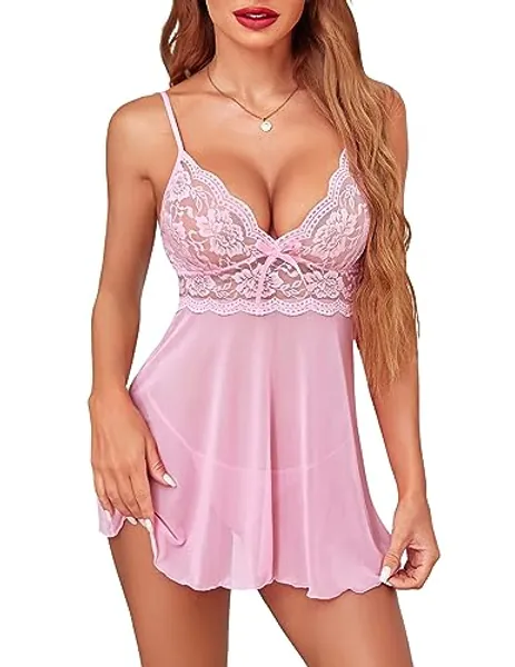 Women Lingerie Lace Babydoll Strap Chemise Halter Teddy V Neck Sleepwear