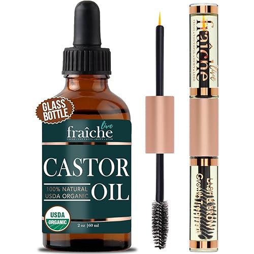 Organic Castor Oil for Face (2oz) + FREE Filled Mascara Tube, 100% Pure USDA Eyebrow Eyelash Growth Serum, Cold Pressed, Hexane Free Hair Lash Serum - 2 Fl Oz (Pack of 1)