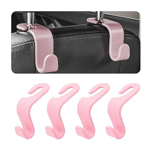 4PCS Car Back Seat Headrest Hooks, Rear Car Seat Storage Headrest Hanger Holder Hooks Organizer, Universal Auto Interior Accessories for Bag Purse Handbag Cloth Coats Grocery (Light Pink) - Light Pink
