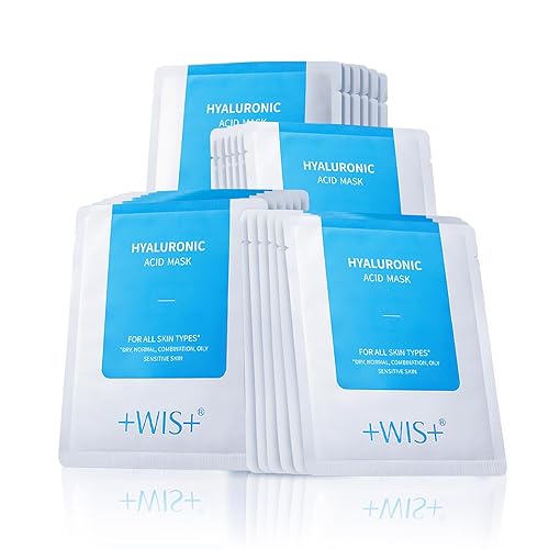 +WIS+ Hyaluronic Acid Face Mask 24 EA with Hyaluronic Acid Serum and Vitamin B5, Hydrating Facial Mask for Dry Skin, Anti-Aging Mask to Plump and Repair Dehydrated Skin, Safe on Sensitive Skin - 24
