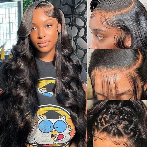 Pizazz 13x6 Body Wave Lace Front Wigs Human Hair Pre Plucked 180 Density HD Transparent Lace Frontal Wigs Human Hair for Women 9A Glueless Wigs Human Hair with Baby Hair 26Inch - 26 Inch - 13x6 Body Wave Wig 1b#