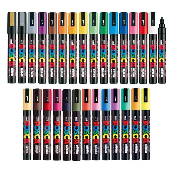 Uni Posca Paint Marker FULL RANGE Bundle Set , Mitsubishi Poster Colour ALL COLOR Marking Pen Medium Point ( PC-5M ) 29 Colours ( 22 Standard & 7 Natural ) Japan Import - Assorted