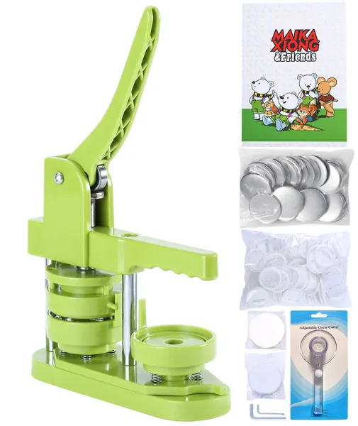 Happizza Button Badge Maker Machine (3rd Gen) Installation-Free, 58mm (2.25in) DIY Pin Button Maker Press Machine Badge Punch Press with Free 100pcs Button Parts&Pictures&Circle Cutter&Magic Book - 58mm