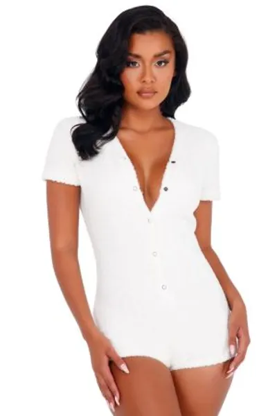 Cozy And Comfy Fuzzy Romper With Snap Closure. | White / Medium