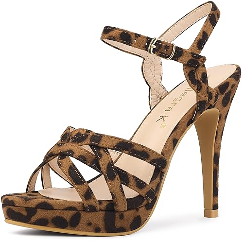 Allegra K Women's Strappy Platform Heels Stiletto Heel Sandals - 9 - Leopard