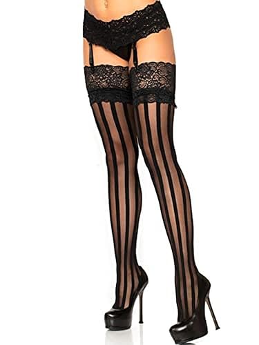 Leg Avenue womens Hosiery Lace Thigh Highs - One Size - Black Stripe
