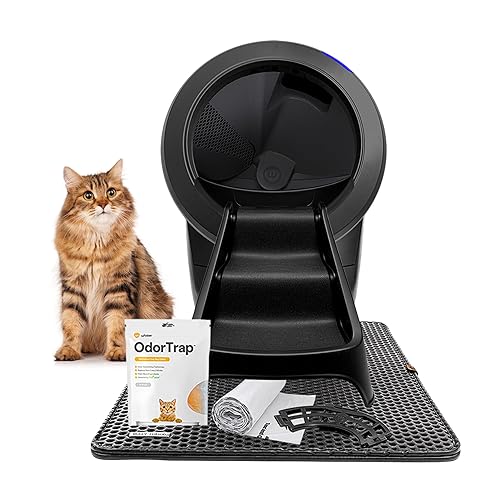 Litter-Robot 4 Complete Bundle by Whisker (Black) - Automatic, Self-Cleaning Cat Litter Box, Includes Litter-Robot 4, 6 OdorTrap Pack Refills, 50 Waste Drawer Liners, Ramp, Mat & Fence - Black
