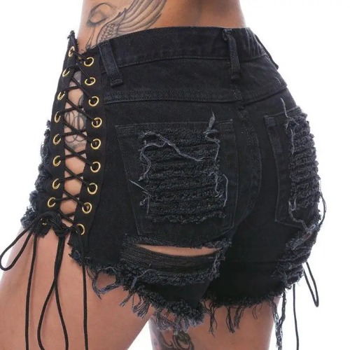 Lace-Up Corseted Shorts for Punk Rock and Goth Fashion Style - M