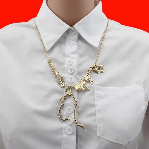 Cute T-Rex Bone Necklace in Black, Gold, or Silver Plated Hardware - Gold