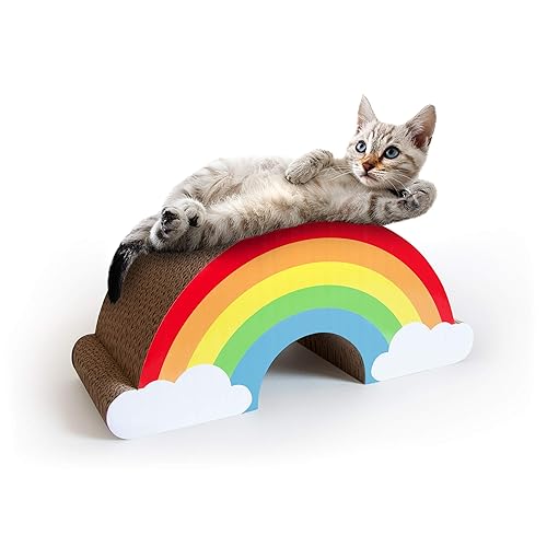 Suck UK Cat Scratch Rainbow Cat Scratchers for Indoor Cats Scratching Post & Scratching Board for Cats & Kittens Funny Cat Gifts & Gifts for Cats Interactive Cat Toy & Cardboard Cat Scratcher - Cat Rainbow