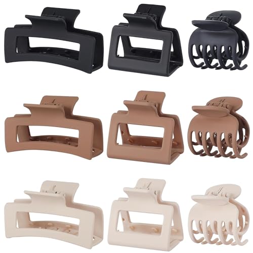 3 Style Hair Claw Clips 9 pcs Medium Claw Clips Hair Clips for Women Rectangle Claw Clips for Thick Hair Square Hair Clips for Thin Hair Accessories for Women