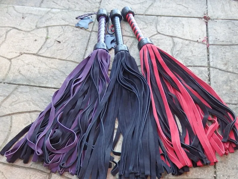 NEW HEAVY Black Purple or Red Leather Flogger Suede  72 Tails | Etsy