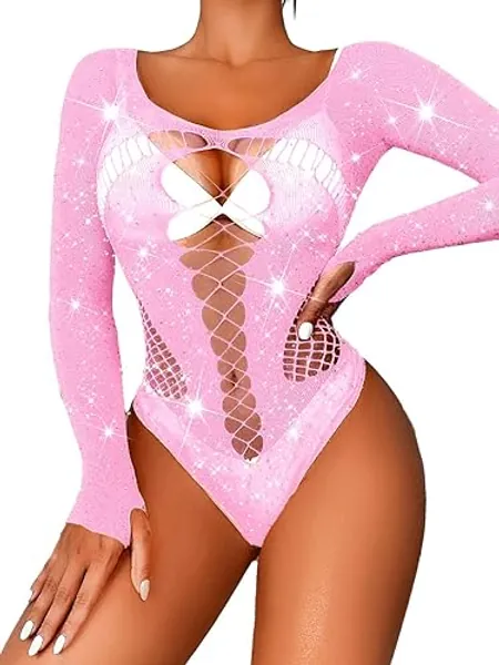 Kaei&Shi Rave Outfits For Women, Rhinestone Bodysuit Fits 0-16, Exotic Dancer Sexy Tops, Fishnet Stripper Plus Size Lingerie