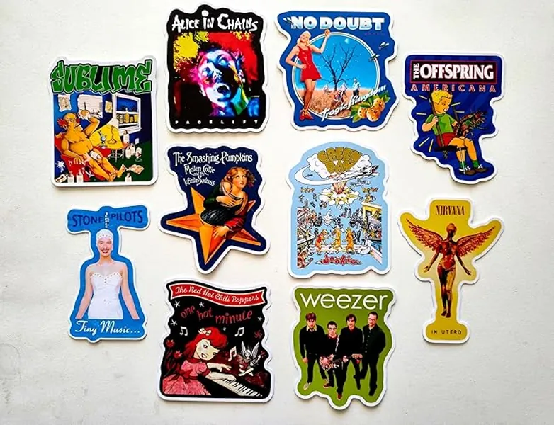 90's Alternative Rock Band Sticker Pack (10 Stickers) Set 16 red Stone no hot Chili Smashing Alice Temple Doubt in Pilots Blink 182 Against Pearl jam Green Nirvana Day Sublime Chains Pumpkins