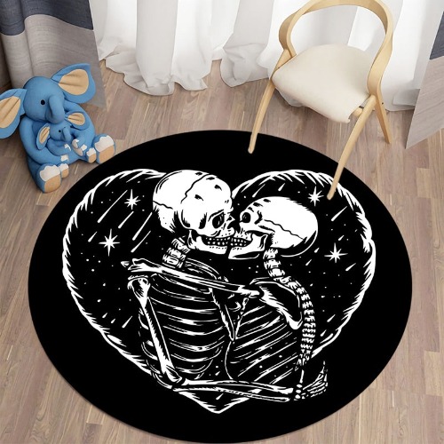 Gothic 'Always Together' Skull Printed Round Carpet Rug