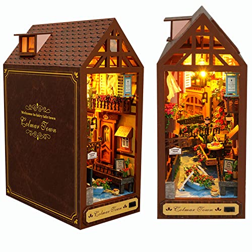 Roroom DIY Book Nook Kit, DIY Dollhouse Booknook Bookshelf Insert Decor Alley,3D Wooden Puzzle with Book Nook Bookshelf Insert Wood Bookend Model Building(Leisure Years) - Leisure Years-TC16