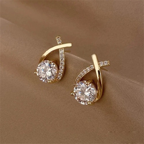 Korean Theme Cross Stud Earrings - Gold