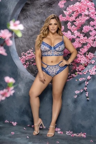 Mapale 8597X Plus Size Secret Garden Bra Set - 2/3X / Blossom Blue