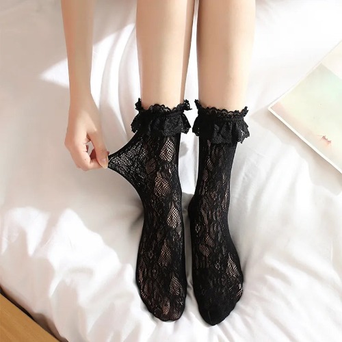 Black Alt Lolita Lace Mesh Fishnet Socks