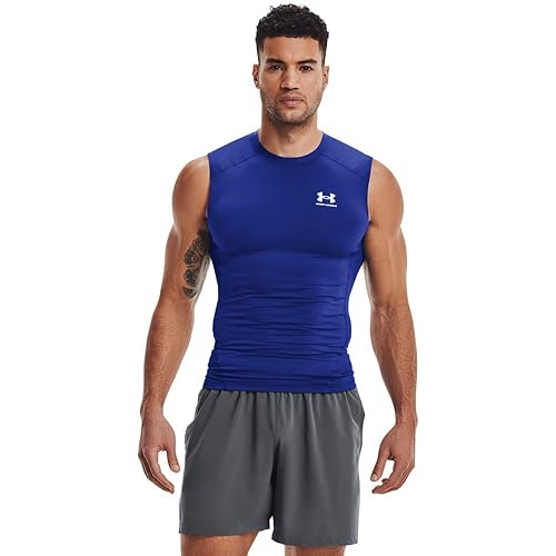 Under Armour Mens Armour HeatGear Compression Sleeveless T-Shirt Sleeveless - Small - Royal Blue (400)/White - T-Shirt